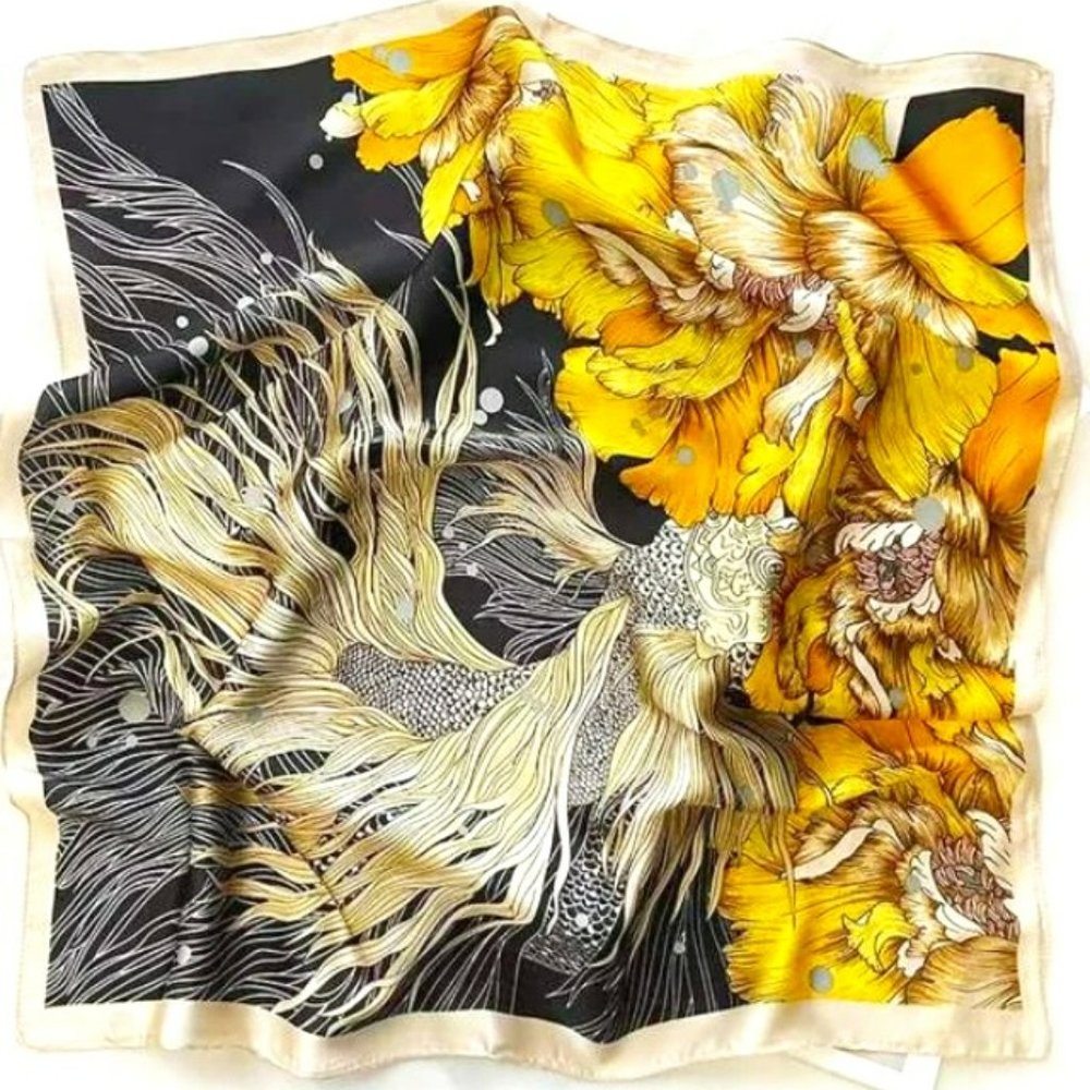 Faux Silk Scarf (Satin scarf w/floral print in bandana size 27 X 27 inches)